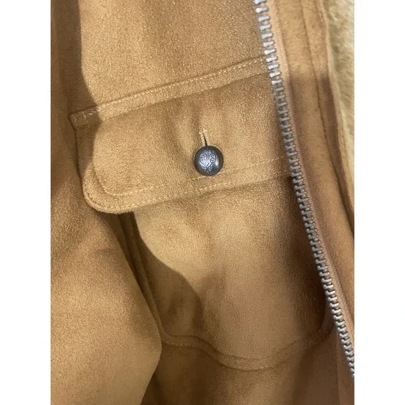 Bare Fox Brown Faux Suede Faux Fur Collar Men XL Lined Coat Size Barn Coat Y2K